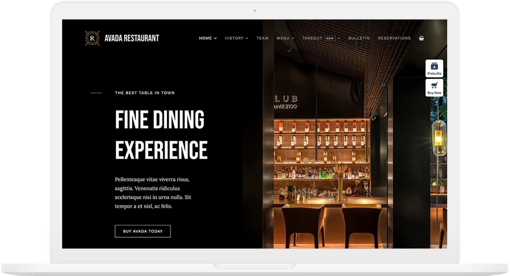 Avada Restaurant 2 demo görünümü